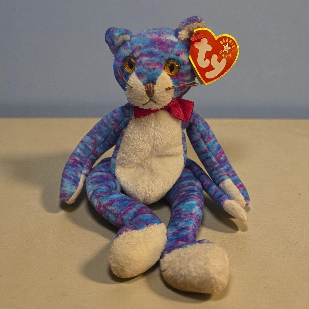 BOGO-Ty Plush Cat "Kooky" ‎ with Blue and Purple Pattern